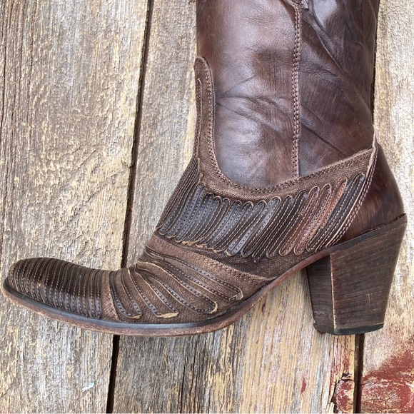 💙Siren by Mark Nason  Rose Embroidered Brown Leather Cowboy Boots - Picture 3 of 16